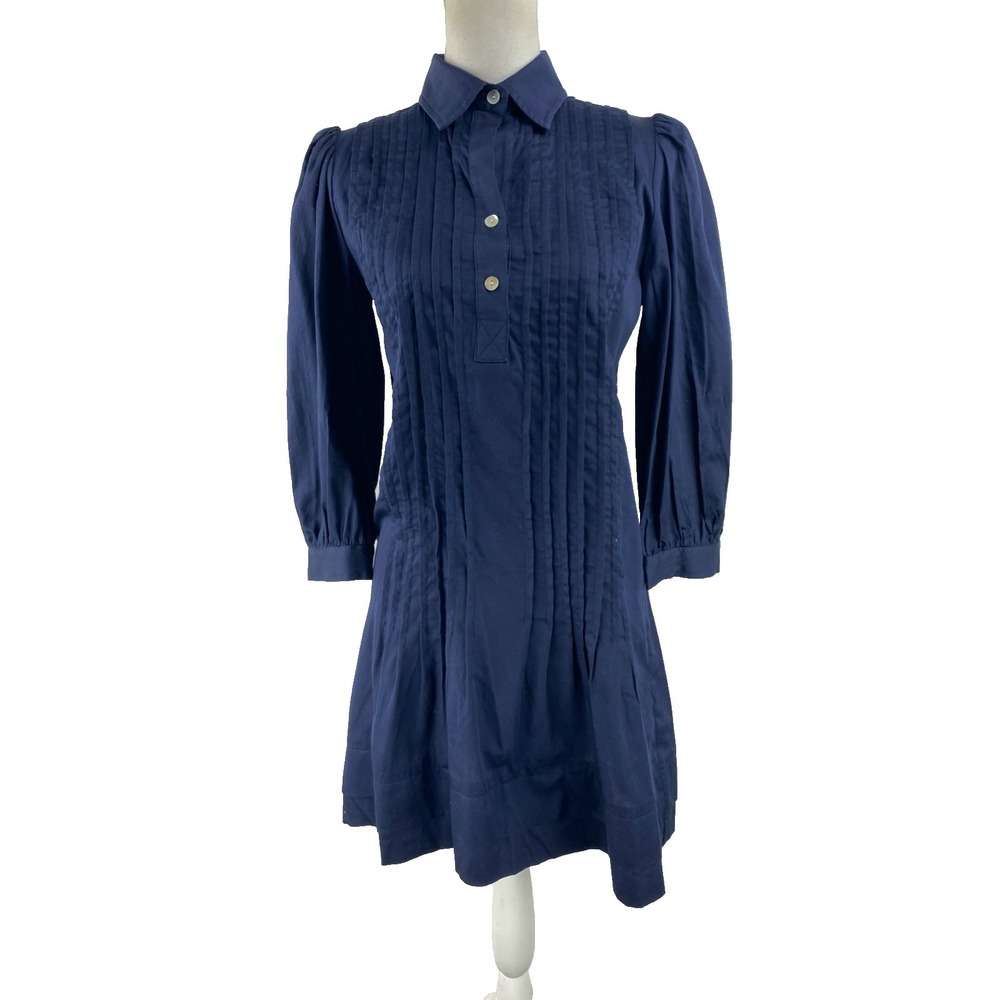 Finley Womens XS Peplum 3/4 Sleeve Pintuck Pleated Button Polo Skater Dress